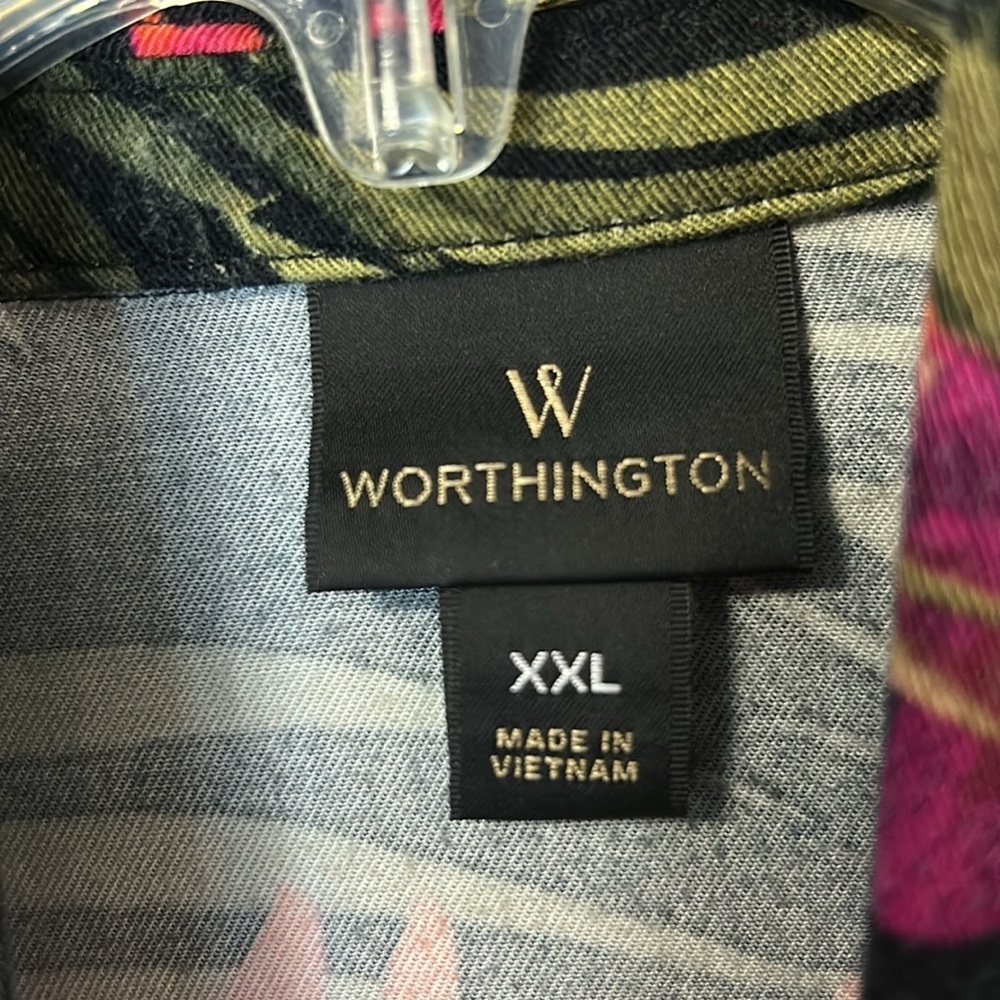 Worthington Women’s Print Blazer with Tie Waist Size XXL Black Green Purple - Picture 3 of 14